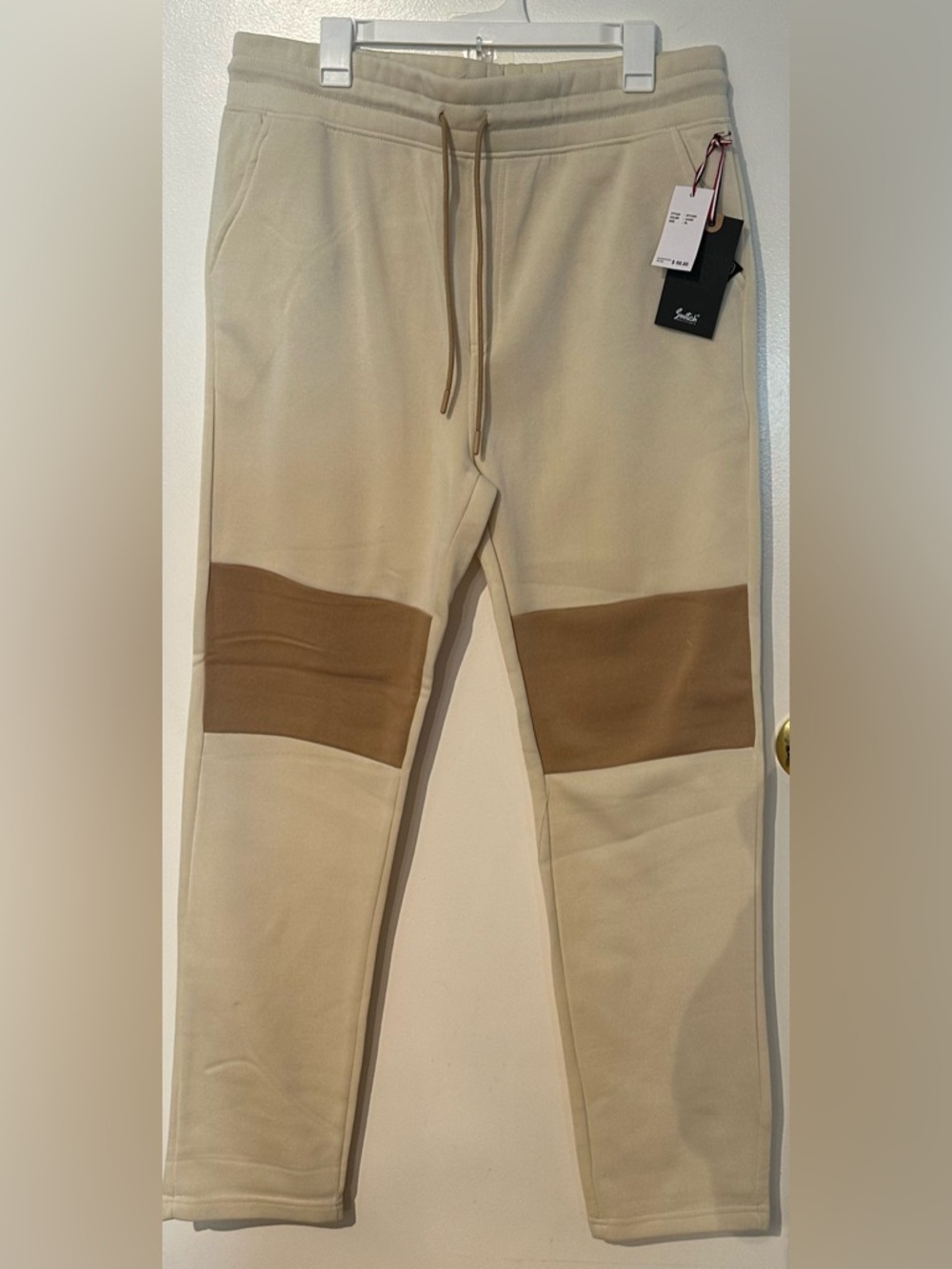 Men's Beige Jogger Pants with Brown Knee Panels